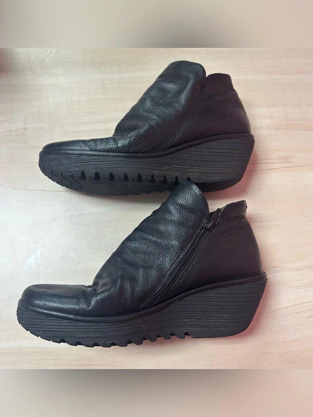 Fly London Yip Black Wedge Leather Ankle boots